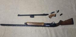Бекас 12м авто 12 калибр, 2 ствола, пистолетная рукоятка, сменные чеки на длинном стволе. 