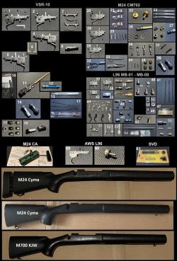 Детали для страйкбольных винтовок VSR-10, M24, L96, AWS, СВД