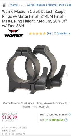 Кольца быстросъёмные Warne Maxima 30 mm QD 