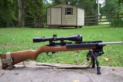 На RUGER 10/22 рукоятки перезарядки, планки, магазин релиз, Quad Rail + магазины 22lr