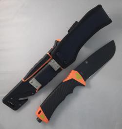 Нож Ganzo с точилкой и огнивом 115мм чёрнo-оранжевый