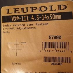 Прицел leupold VX-3 4.5-14*50мм США  сетка VARMINT + Кольца Warne 26мм БС CZ 557