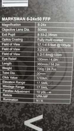 Прицел Vector Optics Marksman 6-24x50 FFP