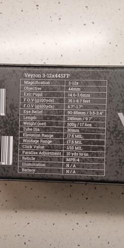Прицел Vector Optics Veyron 3-12x44 SFP Compact Etched MPR-4