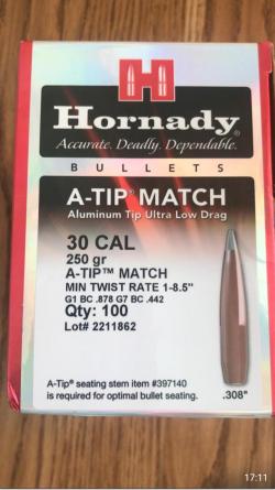 Пули Hornady 30 Cal .308 250 gr A-Tip Match (100шт)