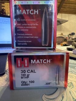 Пули Hornady 30cal.168gr BTHP