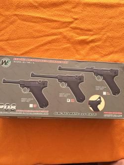 Страйкбольный пистолет WE Luger P-08 6 дюймов (6 мм, Gas, Blowback, Black, WE-P002)