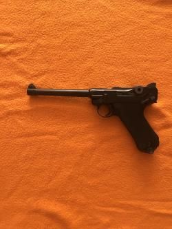 Страйкбольный пистолет WE Luger P-08 6 дюймов (6 мм, Gas, Blowback, Black, WE-P002)