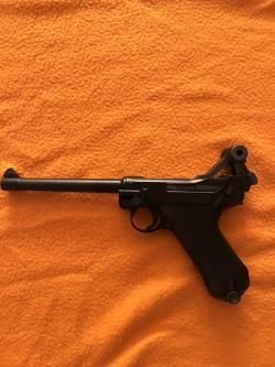 Страйкбольный пистолет WE Luger P-08 6 дюймов (6 мм, Gas, Blowback, Black, WE-P002)