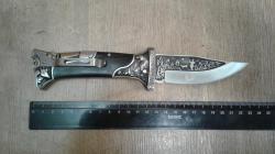 Мощный складной охотничий нож с гравировкой Красавец Клеймо