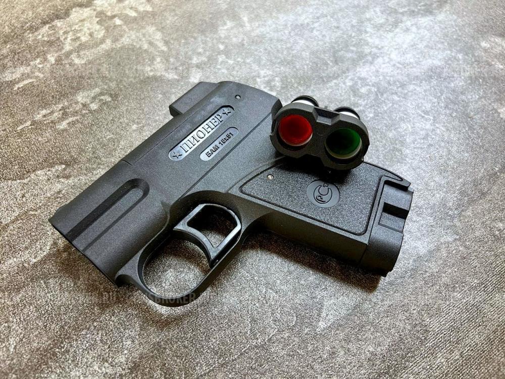 Аэрозольный пистолет Пионер для самообороны (Новый, с лазером, 18х51, сигнал охотника)