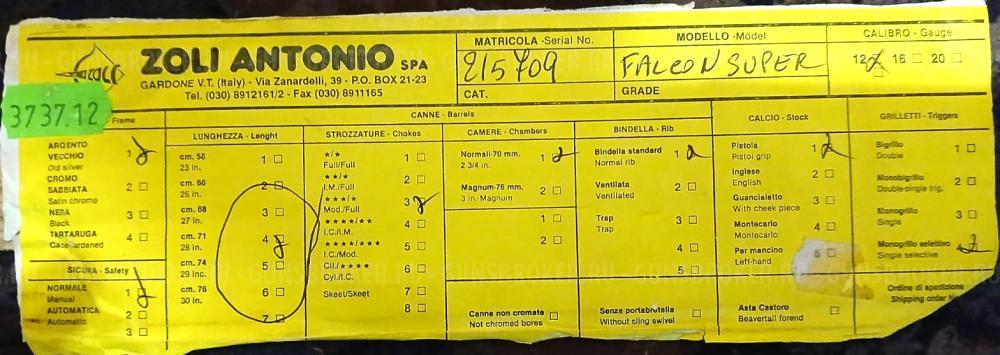 Antonio Zoli, FALCON SUPER. кал. 12