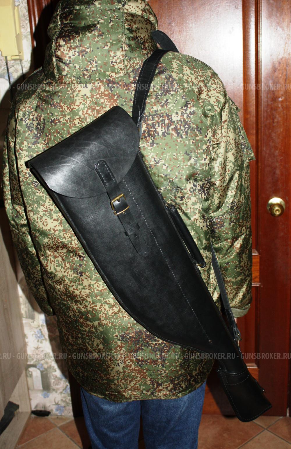 Чехол для охотничьего ружья черный из натуральной кожи