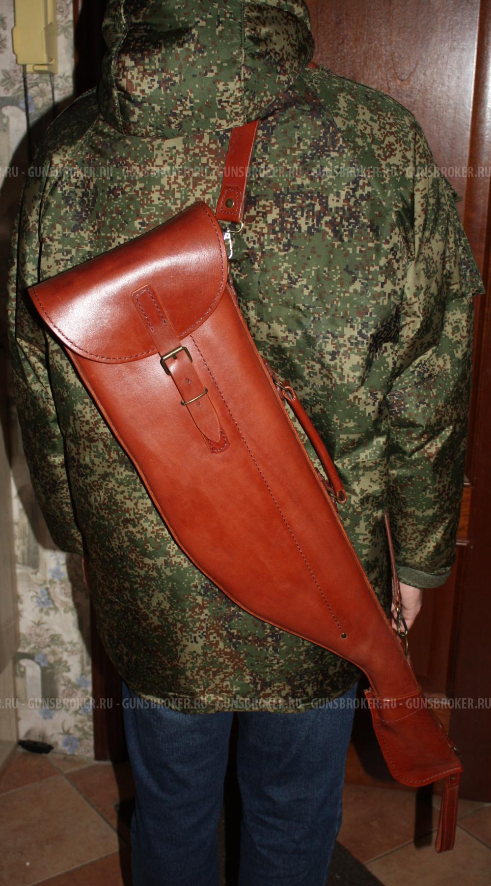 Чехол для охотничьего ружья цвет коричневый (Коньяк) из натуральной кожи 