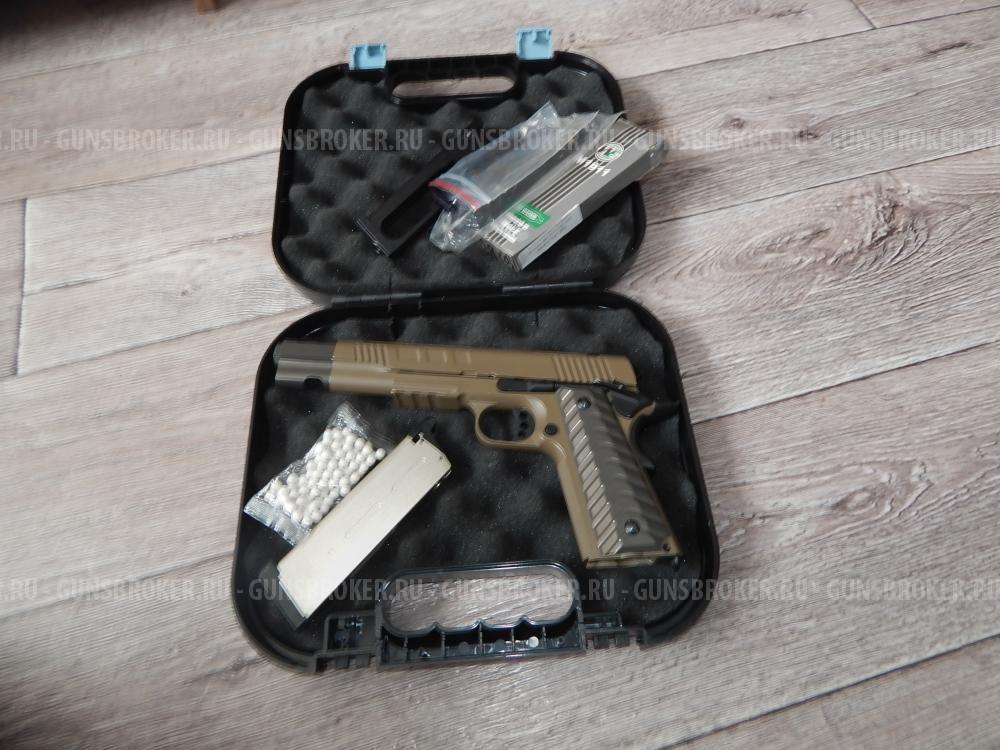 Colt M1911 FDE M45A1 KJW с тюнингом на мощность
