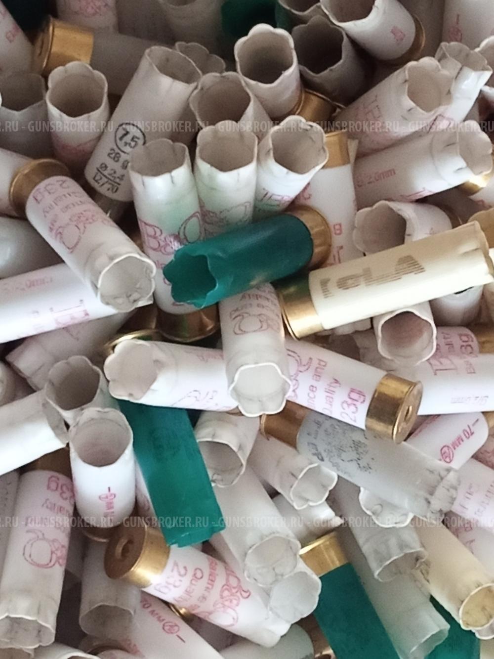 Гильзы 12 колибр однострел, декапсулированные, помытые, отколеброванные, 100 шт, 
