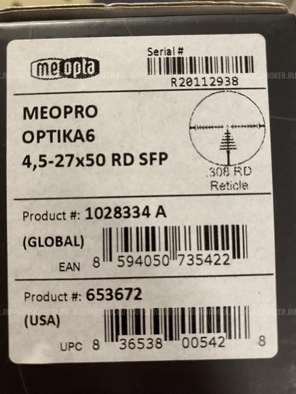 Gрицел Meopta Optika6 4,5-27x50 RD SFP .308 RD Reticle