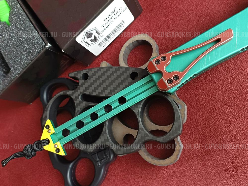 Heretic Knives Hydra Tanto OTF Automatic Knife Bounty Hunter Green Al (3.6" DLC)