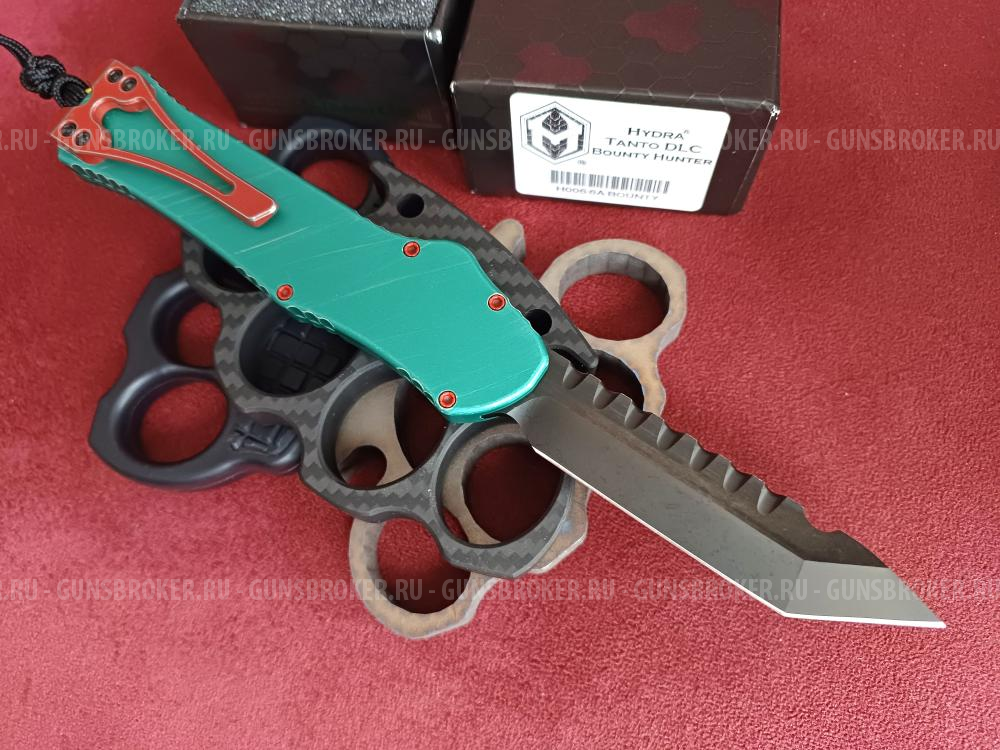 Heretic Knives Hydra Tanto OTF Automatic Knife Bounty Hunter Green Al (3.6" DLC)