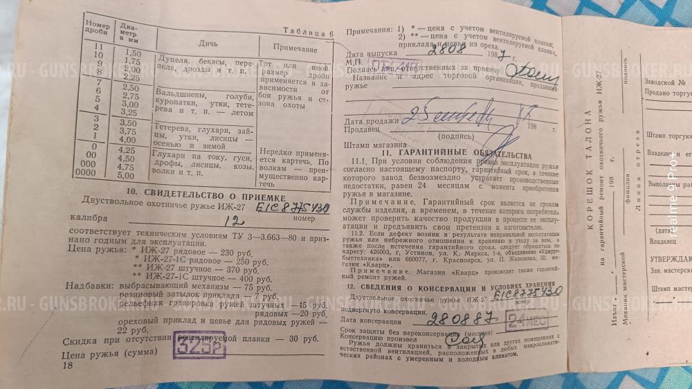 Иж-27 Е 1 с 1987 г.в. 725 мм