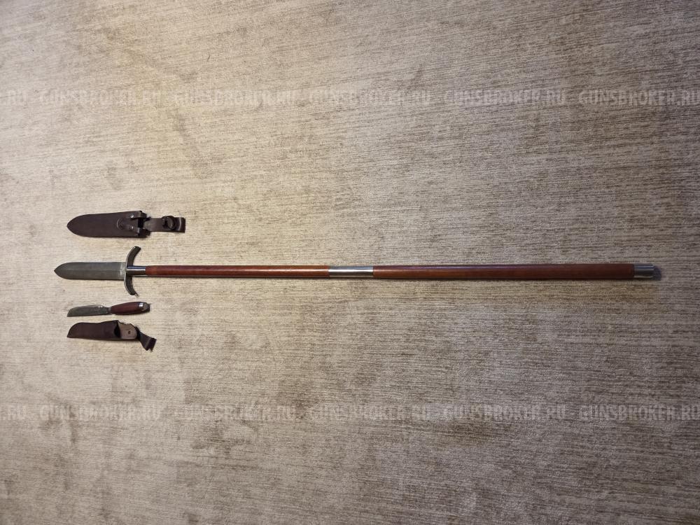 Кабанье копьё «Зауфедер-1», клинок дамасская сталь + Разделочный нож "Олень" ручной ковки