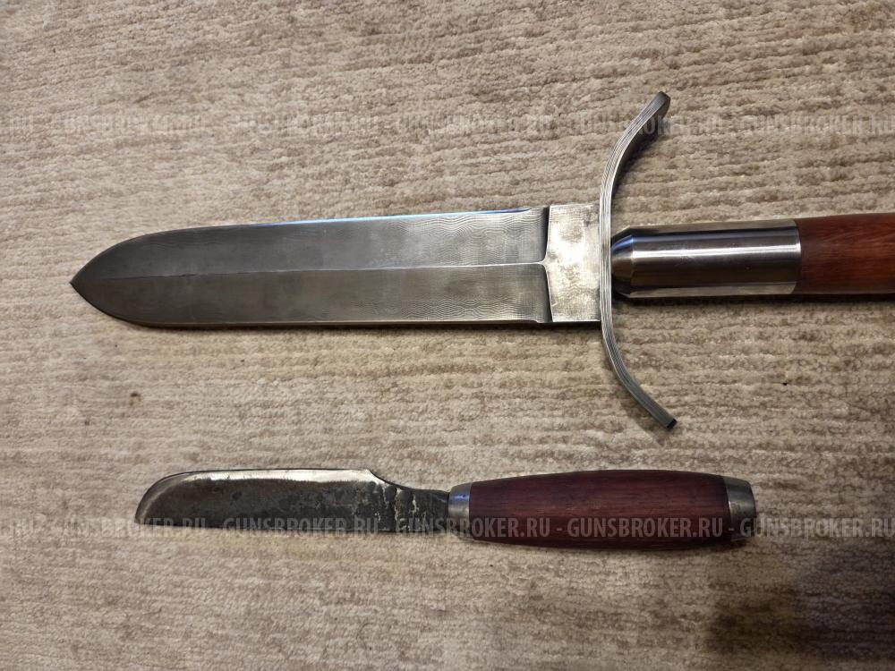 Кабанье копьё «Зауфедер-1», клинок дамасская сталь + Разделочный нож "Олень" ручной ковки