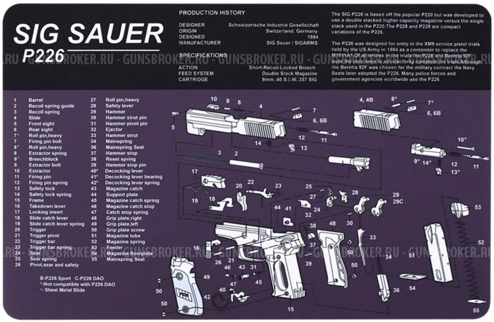 Коврики для чистки оружия в ассортименте: Зиг Зауер (Sig Sauer) P226, Кольт (Colt) 1911.