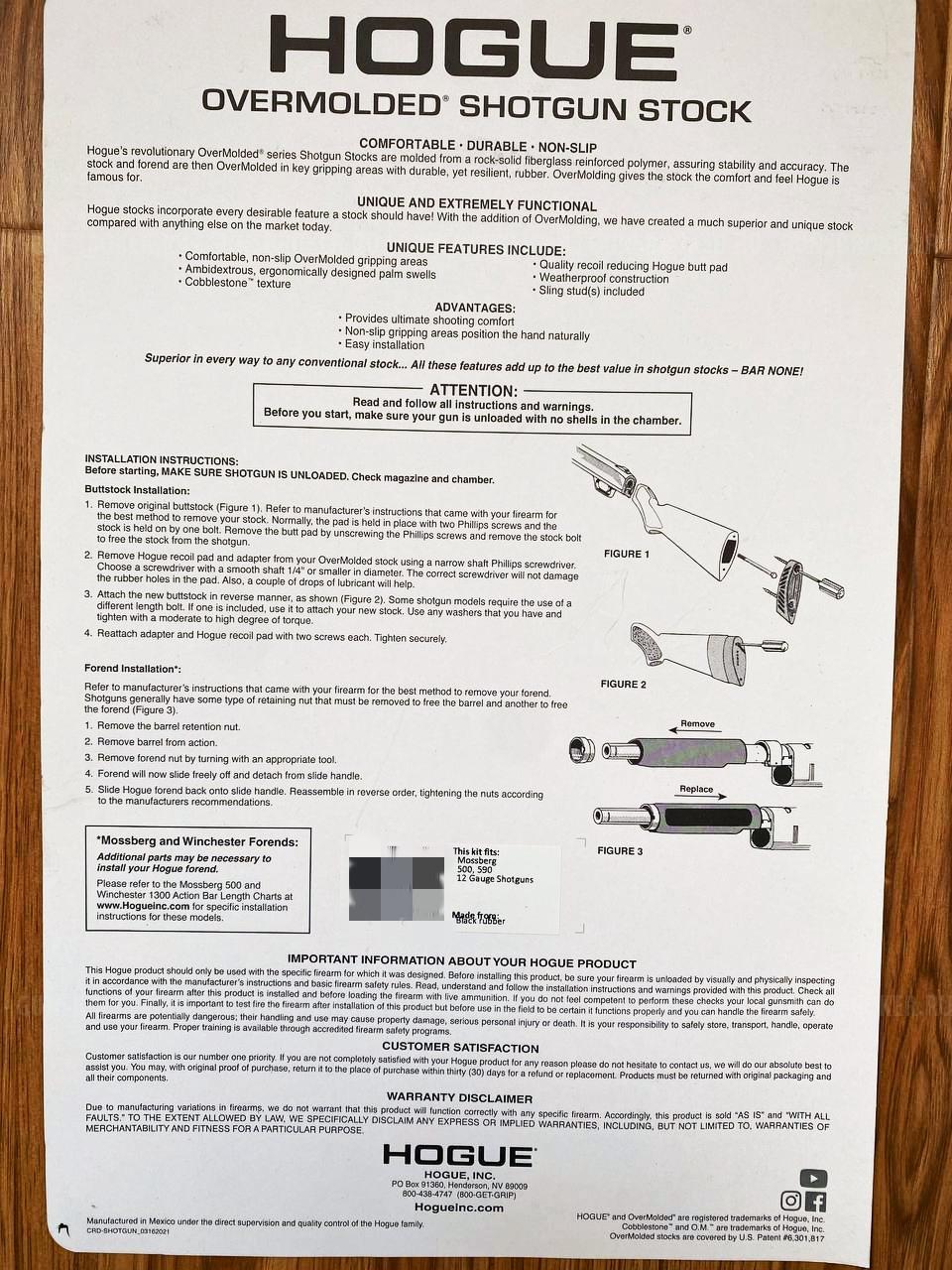 Приклад и цевье Hogue (Хоуг) на помповик Winchester 1300