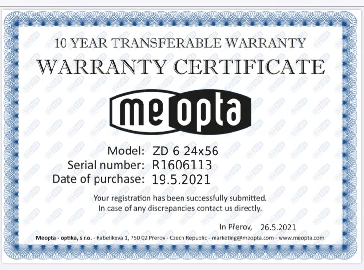 Прицел Meopta ZD 6-24x56 RD, сетка MilDot II MIL, клик 0.1 MLR