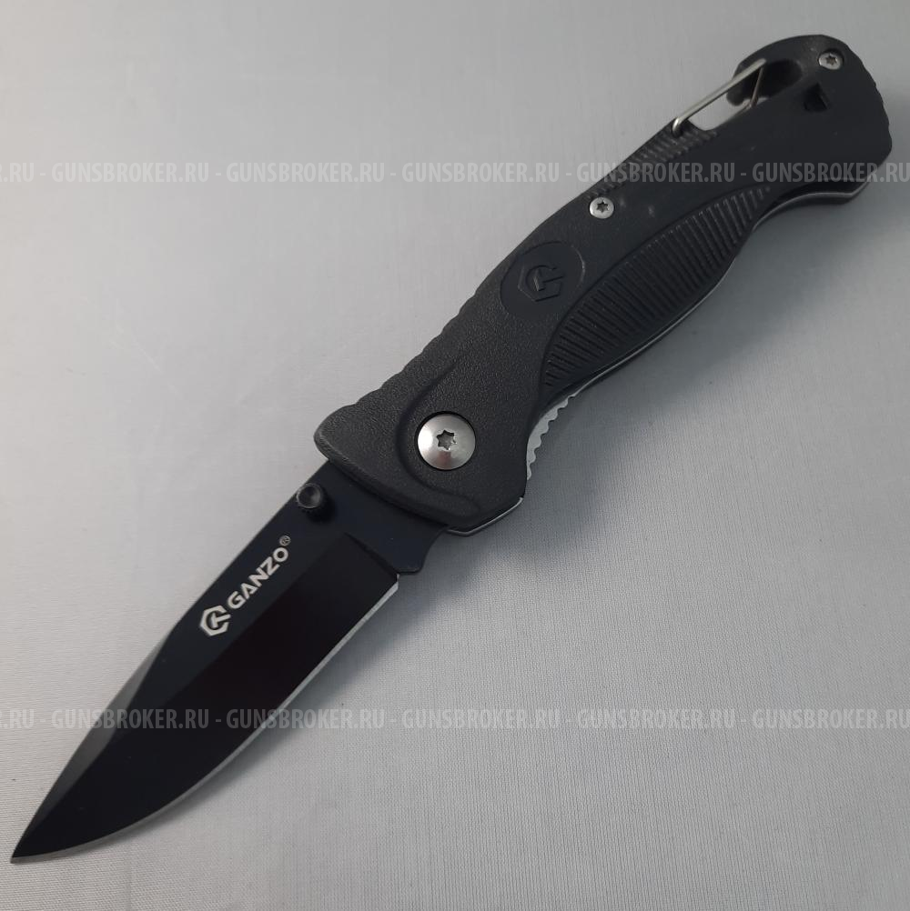 Нож складной Ganzo с зажимом и свистком 75мм 420С чёрный  