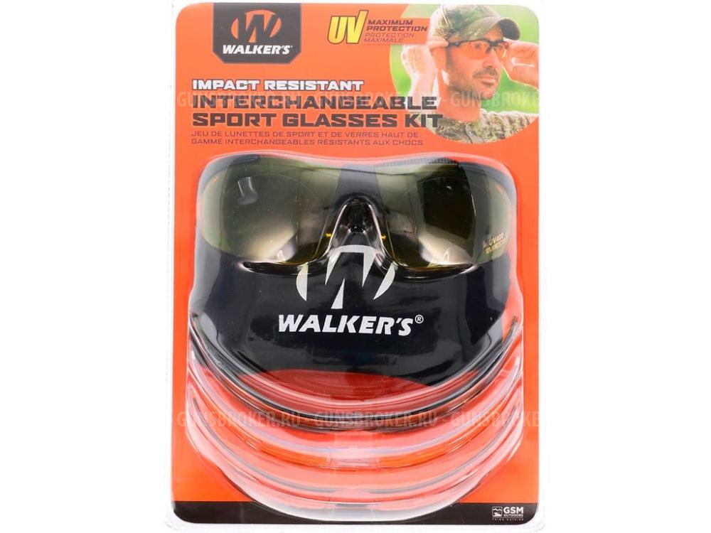 Очки стрелковые Walker`s Sport Glasses, защитные, чёрные, комплект с 4 линзами