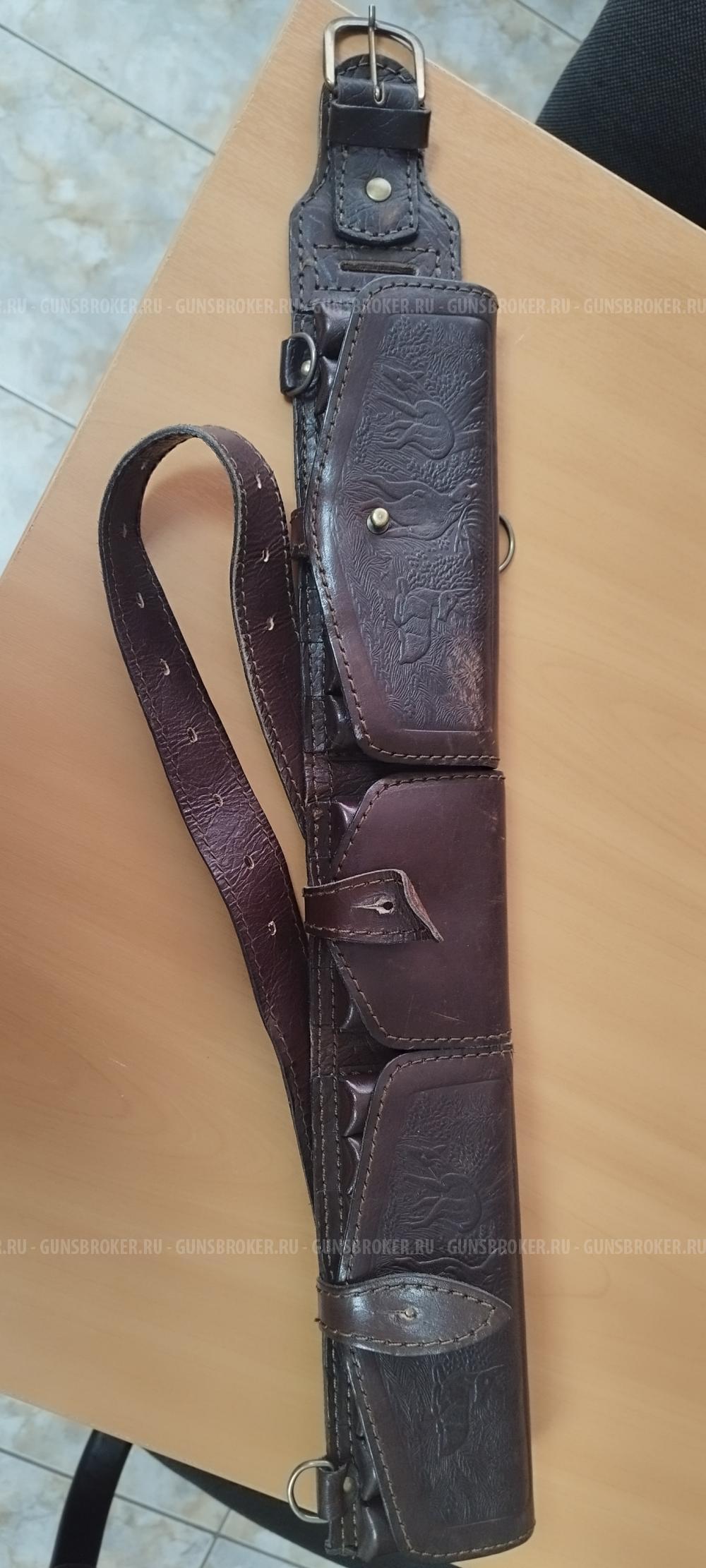 Патронташ кожаный 12 калибр, 20 патронов.