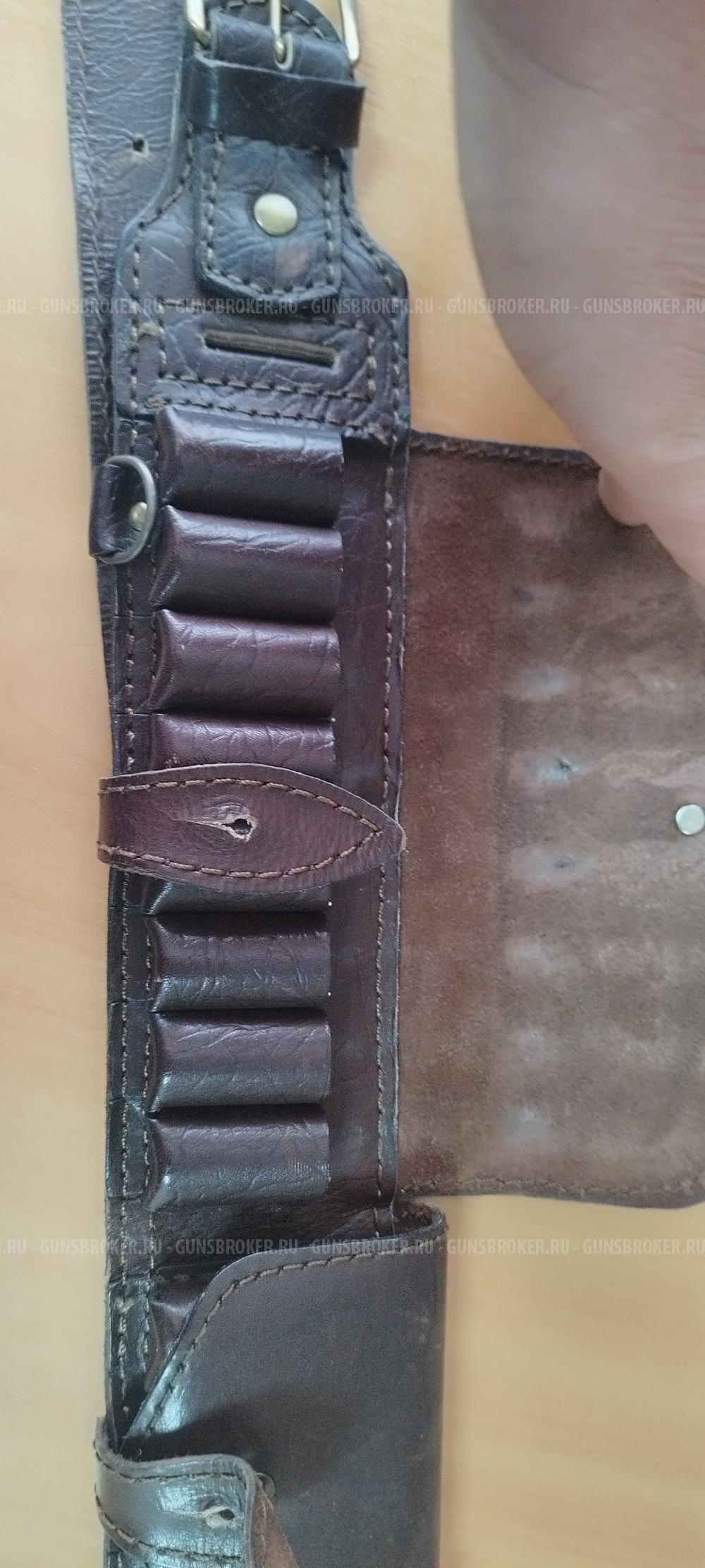 Патронташ кожаный 12 калибр, 20 патронов.