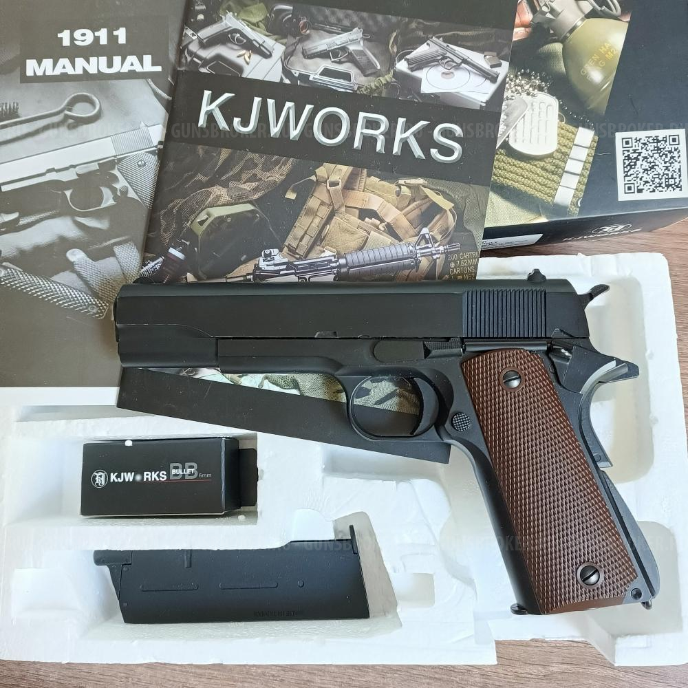 Пистолет страйкбольный (KJW) Colt M1911A1 GBB, GAS, черный, металл, модель - 1911.GAS