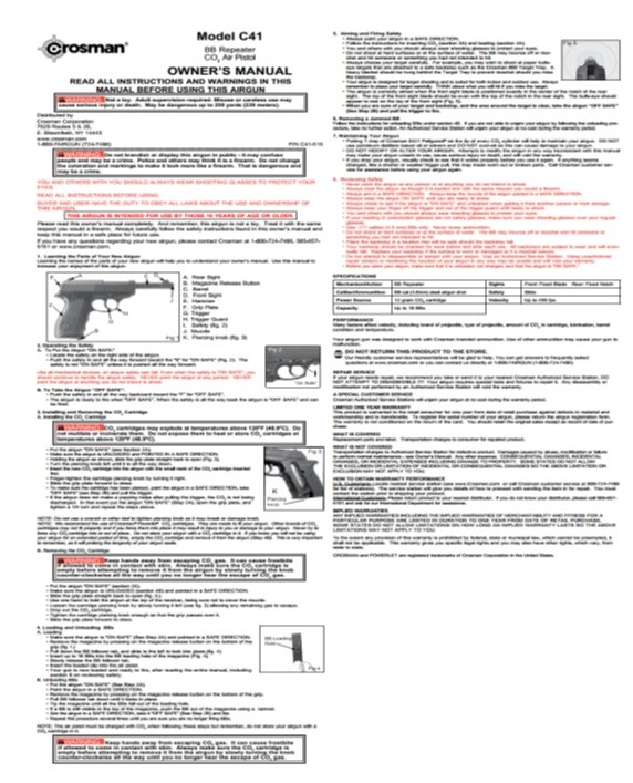Пневматический пистолет Crosman C41 semi/automatic CO2 BB Air Pistol (Walther P.38)  + кобура + магазин + сертификат