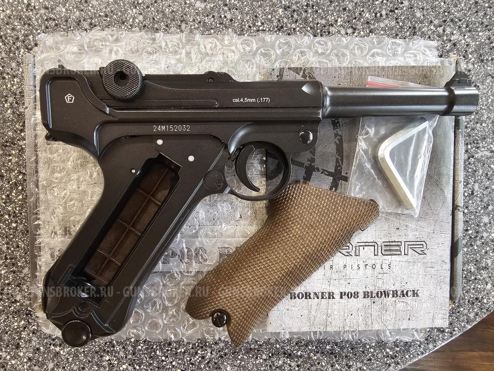 Пневматический пистолет новый Borner (Gletcher) P08 Luger Parabellum