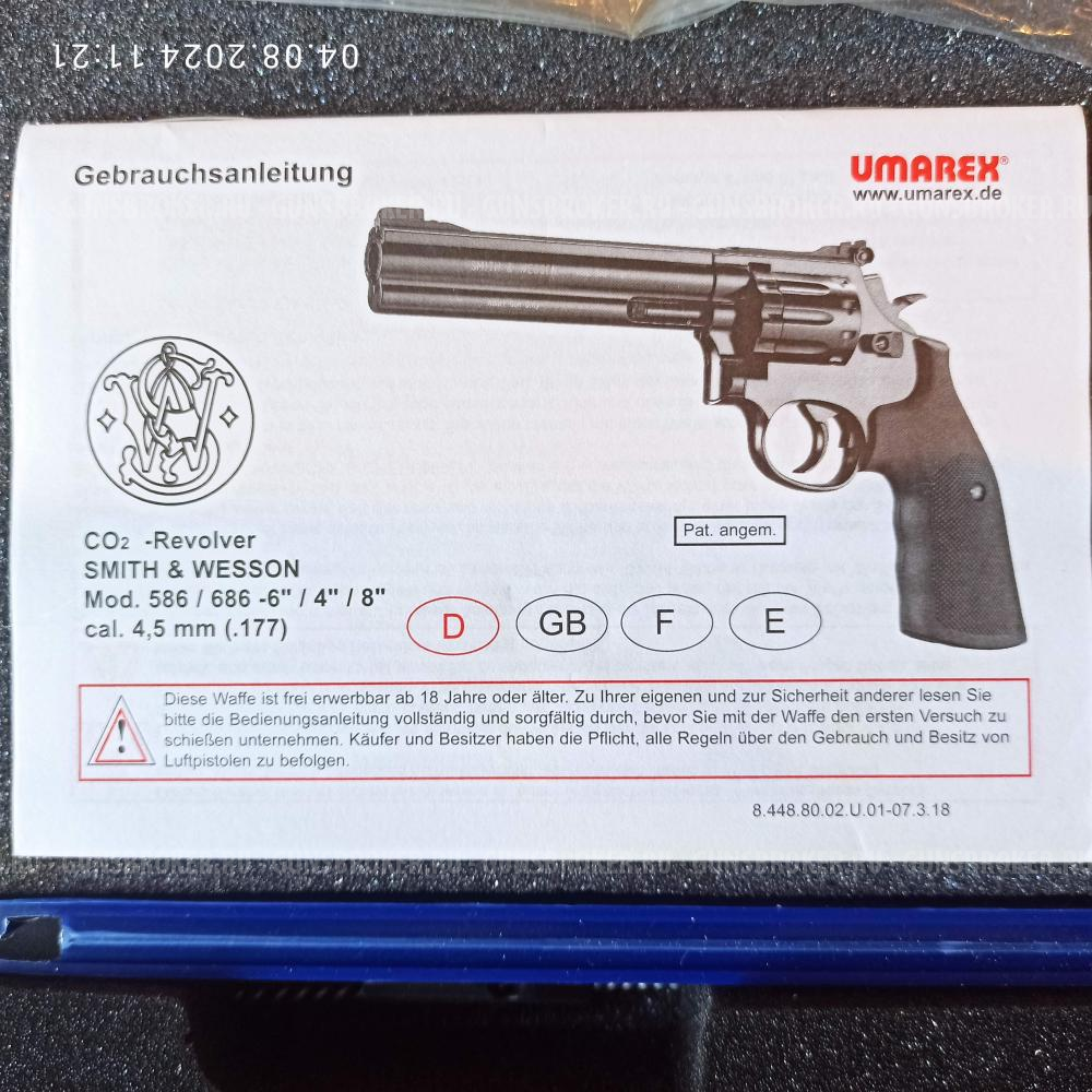 Пневматический револьвер Umarex Smith & Wesson 586 6, 4.5мм