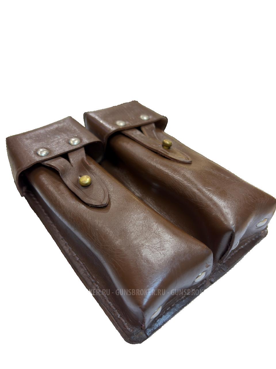 Подсумок для АПС (пистолет Стечкина) на 4 магазина, коричневая кожа (оригинал СССР)