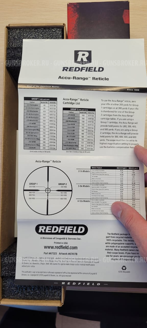 Прицел Redfield 2-7x33 сетка Accu-range & кронштейн МАК на ласту 14,5мм