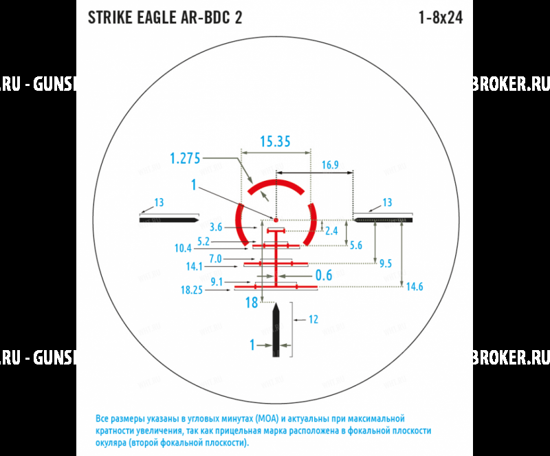 Загонный прицел Vortex Strike Eagle 1-8x24 SFP (AR-BDC2) с честной 1х в ...