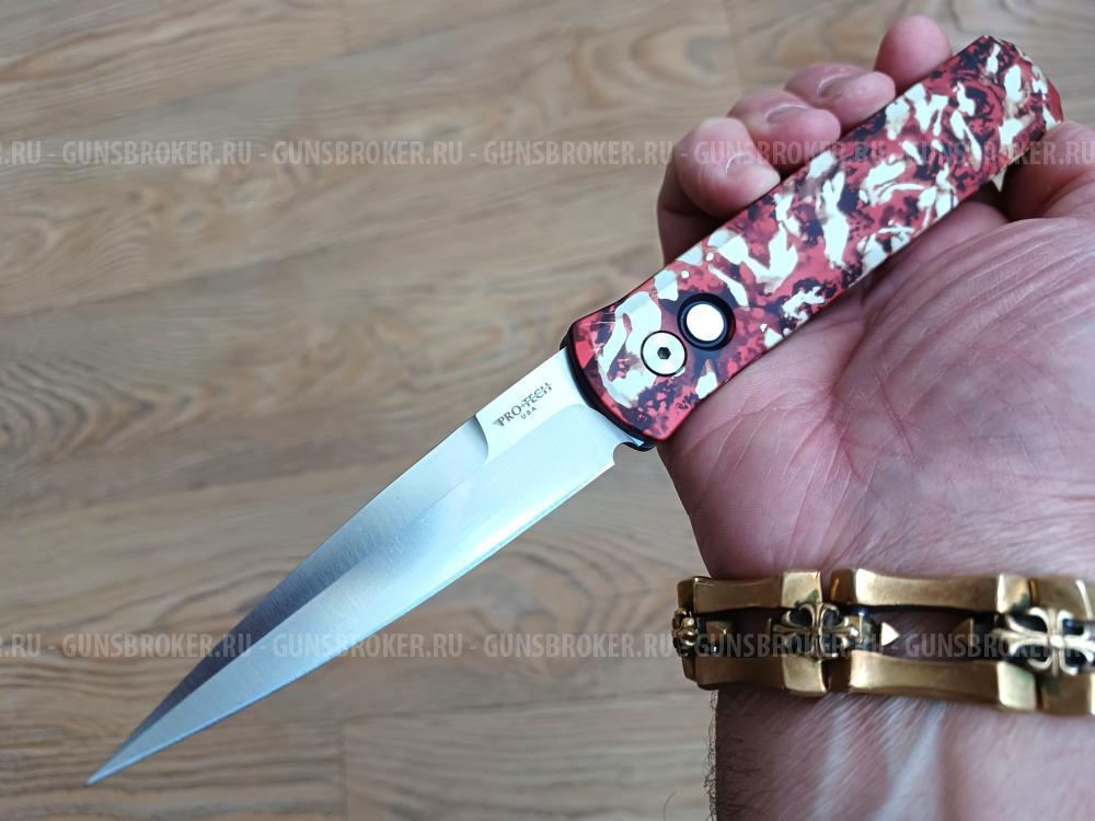 Pro-Tech Godfather Automatic Knife Crimson Tiger Anodized (4" Satin)921-Satin CTC