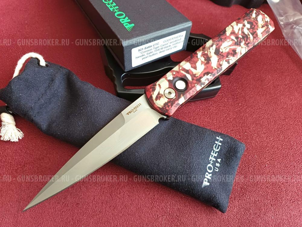 Pro-Tech Knives Godfather Auto Knife Crimson Tiger Camo Custom Anodized Handle 4" 154CM