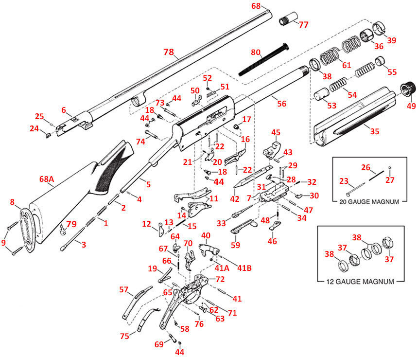 Продам оригинальные запчасти ЗИП Браунинг Авто 5 ( Browning auto 5 ) 12 калибр.