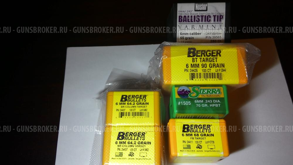  пули .243 (6мм) : Berger 90, Sierra 70, NOSLER Ballistic Tip 55 ...