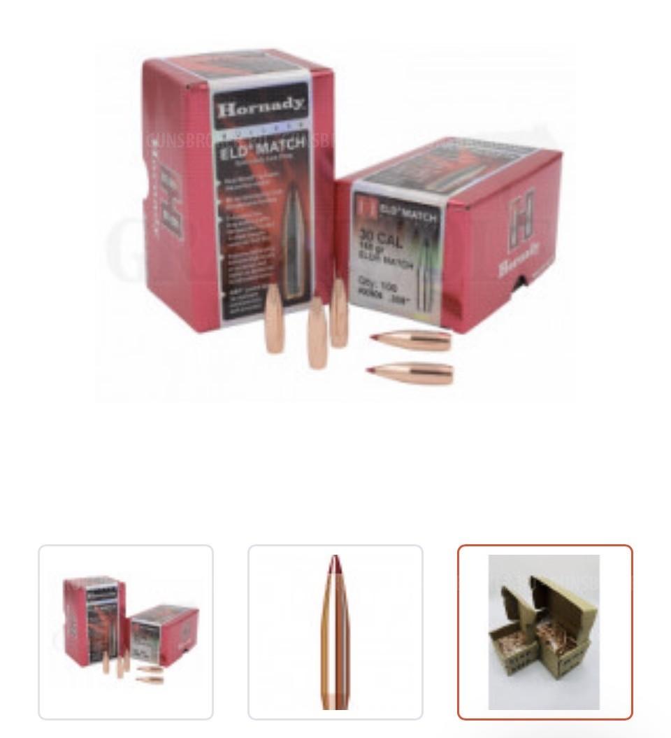 Пули .308 Hornady ELD Match 168 gr / BC G7