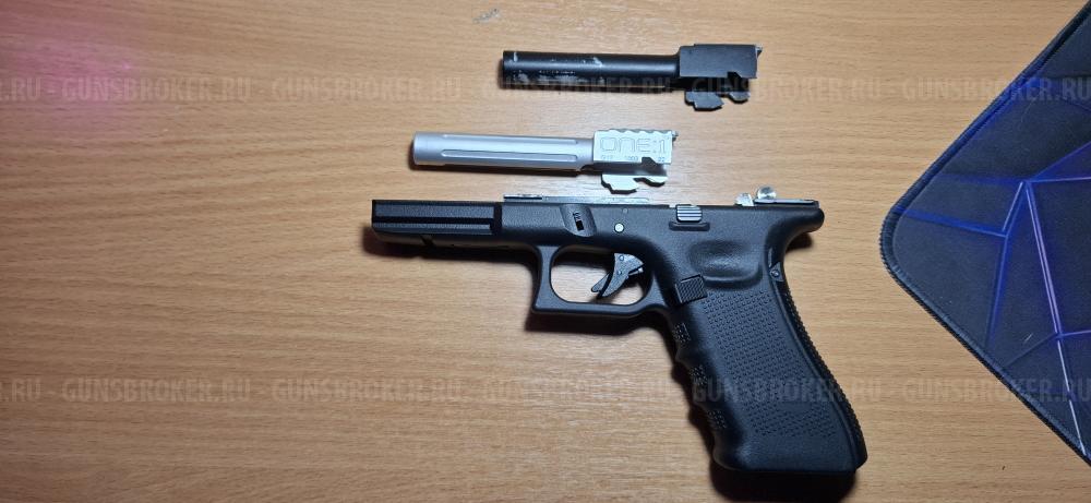 Страйкбольный WE Glock17 gen4 + рама в сборе без затвора и 2 внешних стволика