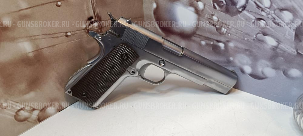 Страйкбольный пистолет WE Colt M1911A1 Silver, коричневые накладки