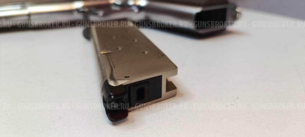 Страйкбольный пистолет WE Colt M1911A1 Silver, коричневые накладки