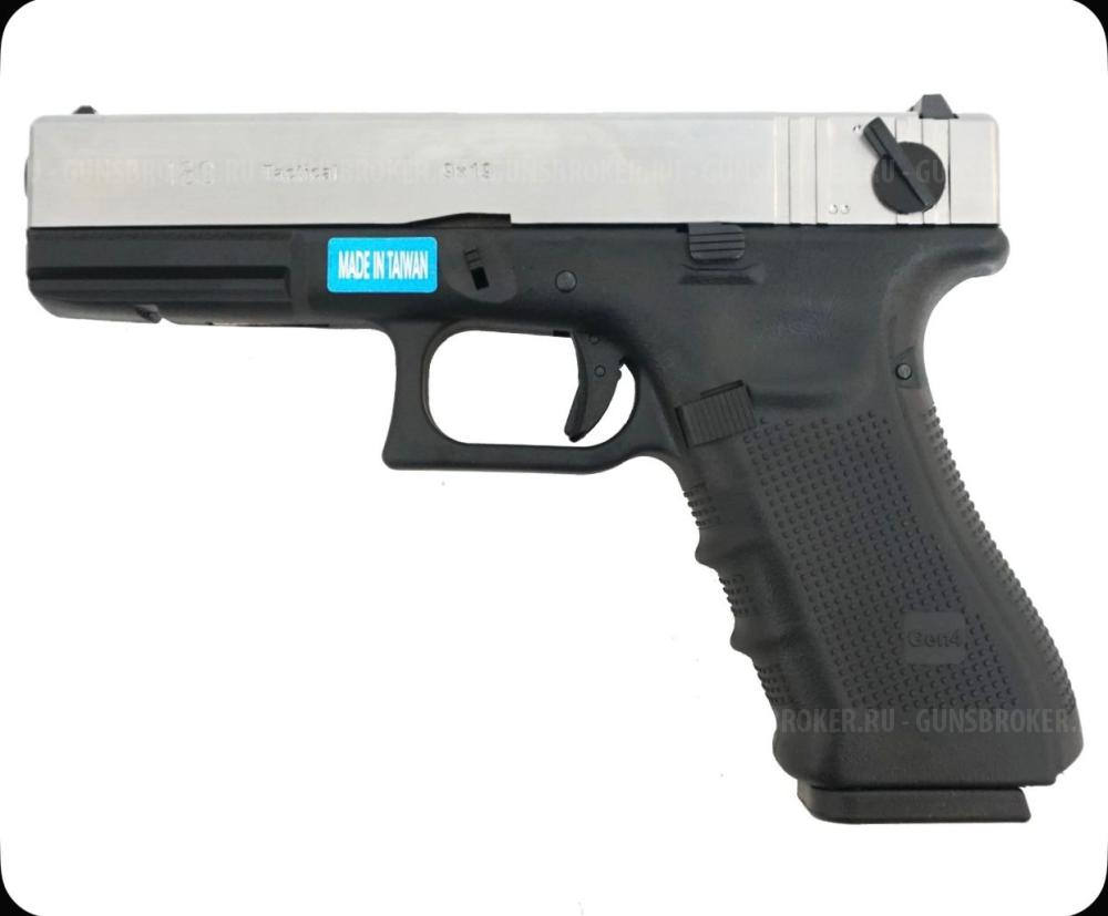 Страйкбольный пистолет WE Glock-19С Gen.4 Silver, сменные накладки (WE-G001B-SV)