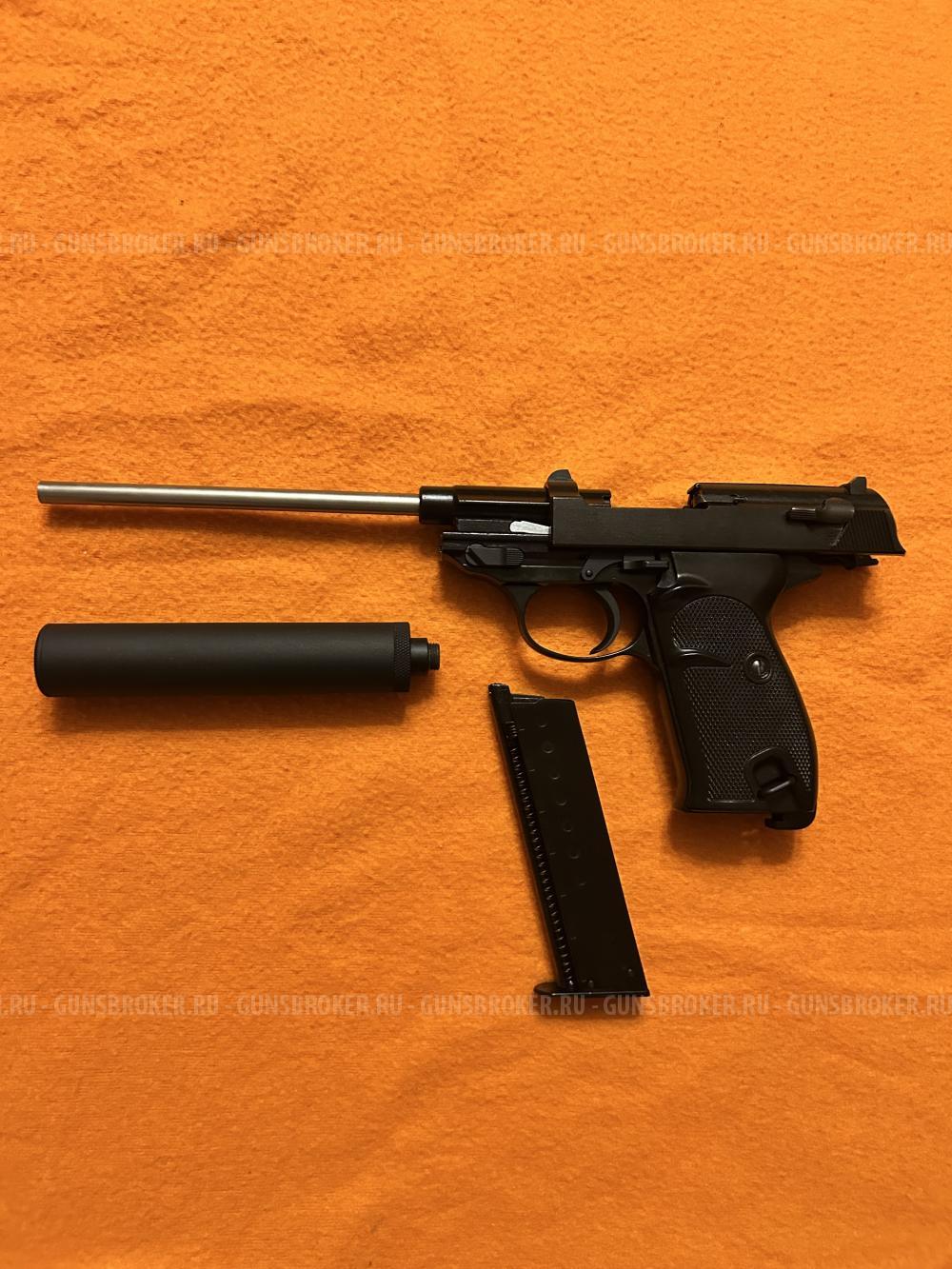 Страйкбольный пистолет WE Walther P38 GBB Black, с глушителем